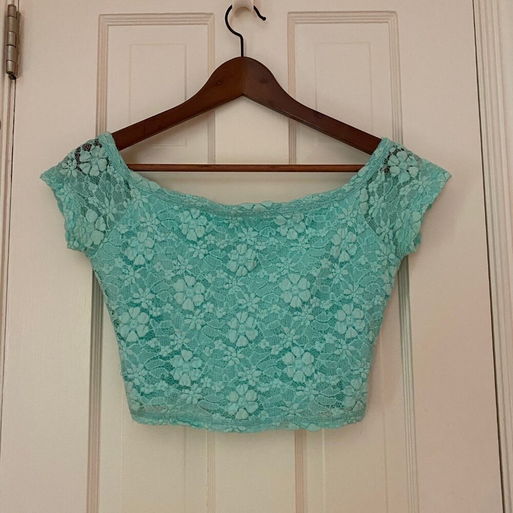 Hollister Blue Turquoise Lace Detail Crop Top